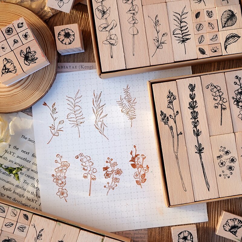 22 Pcs/set Wood Mounted Rubber Stamps Plant And Flower-JournalTale