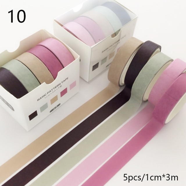 5Pcs/Set Washi Tape Cute Grid Adhesive Solid Masking Tape-JournalTale