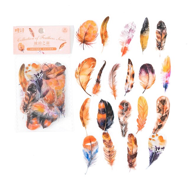 40pcs/pack PET Materials Feathers Series Stickers DIY Scrapbooking-JournalTale