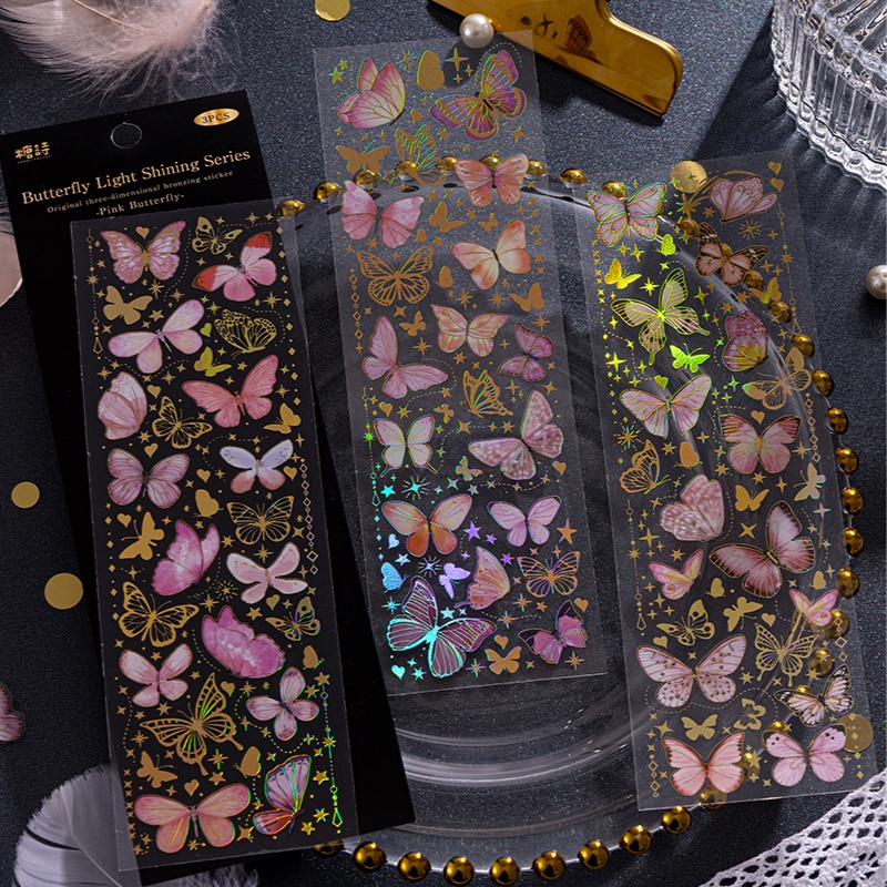 3pcs Colorful Butterfly PET Stickers Decorative Decals-JournalTale