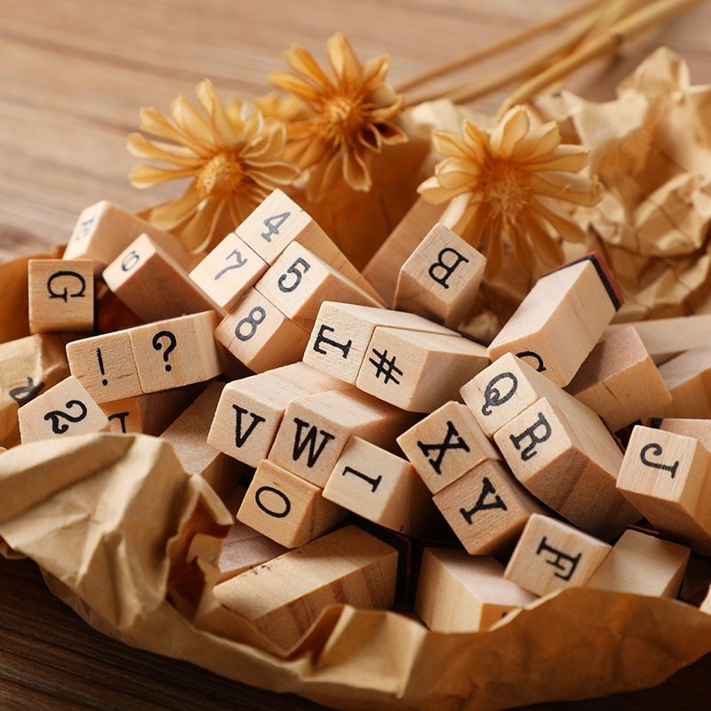 40 Pcs Alphabet Stamps Vintage Wooden Rubber Letter-JournalTale