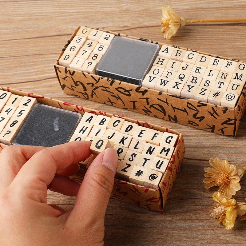 40 Pcs Alphabet Stamps Vintage Wooden Rubber Letter-JournalTale
