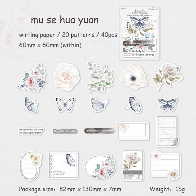 40 Sheets Butterfly Sleep Among Flowers Series Literary Note Sticker-JournalTale