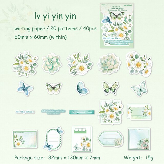 40 Sheets Butterfly Sleep Among Flowers Series Literary Note Sticker-JournalTale
