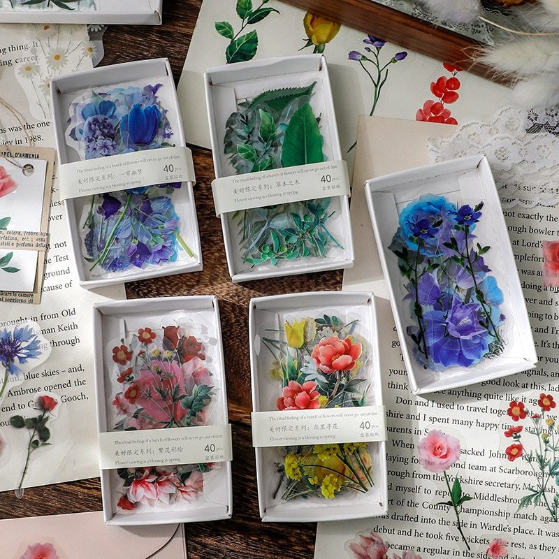 40Pcs Vintage Flower Plant Scrapbooking PET Stickers-JournalTale