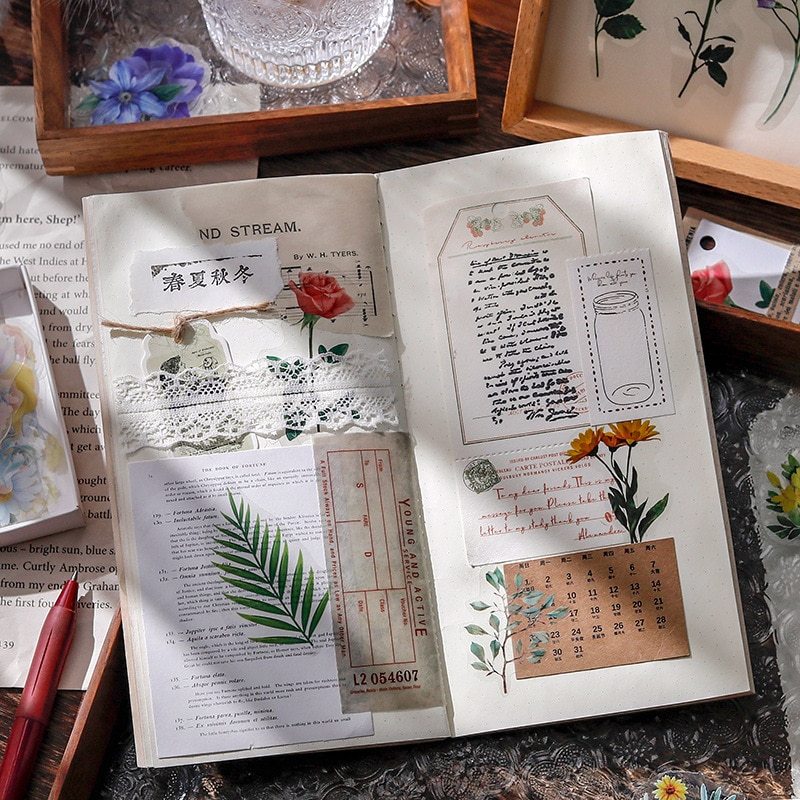 40Pcs Vintage Flower Plant Scrapbooking PET Stickers-JournalTale