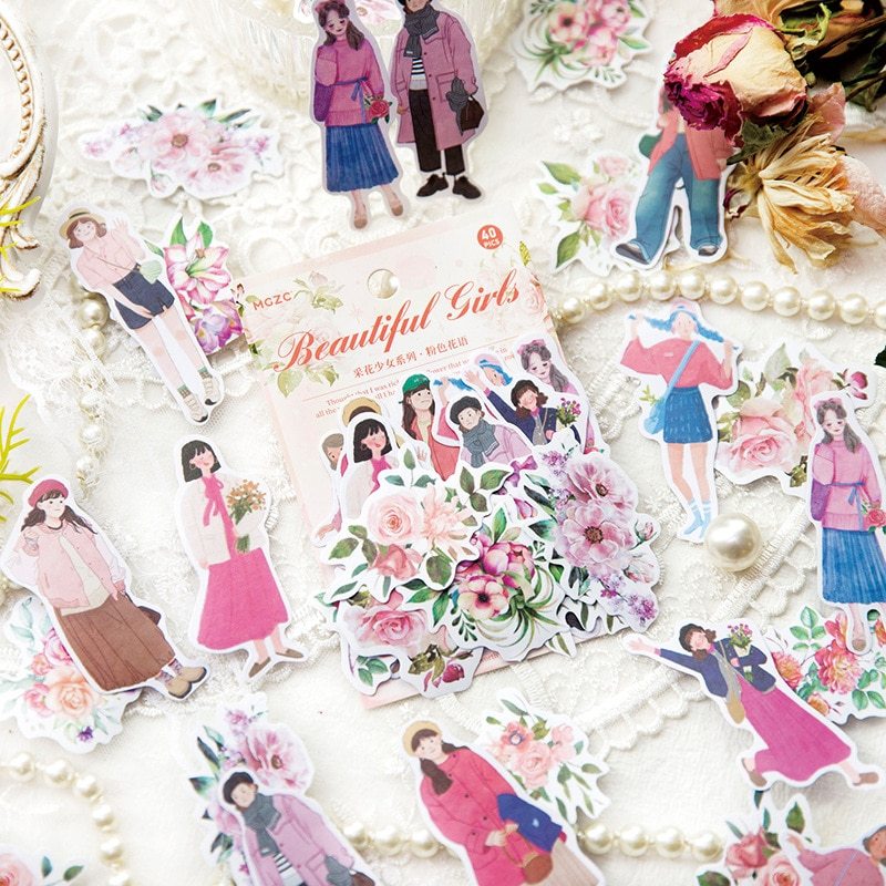 40pcs/1lot Scrapbook Sticker Vintage Flower Picking-JournalTale