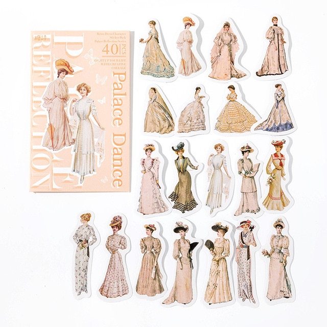 40pcs/1lot Sticker Vintage Court girl-JournalTale