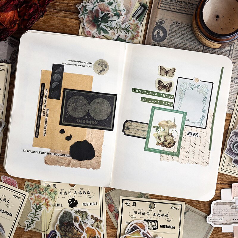 40pcs/pack Vintage Washi Paper Stickers Kit for DIY-JournalTale