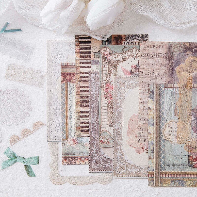 30 Sheets Lace Waltz Series Retro Multi-material Material Package-JournalTale