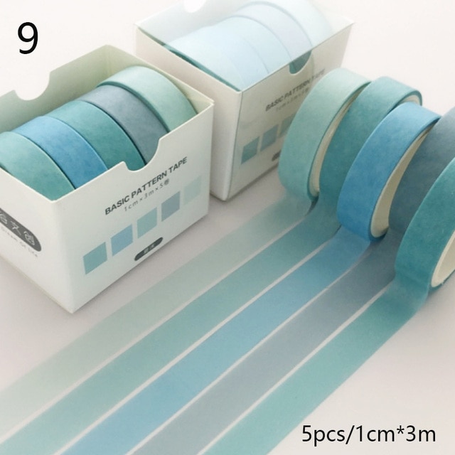 5Pcs/Set Washi Tape Cute Grid Adhesive Solid Masking Tape-JournalTale