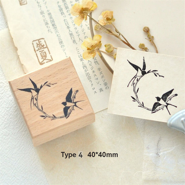 Stamp Wooden Scrapbook Supplies Flower Petal Birds Stamps-JournalTale