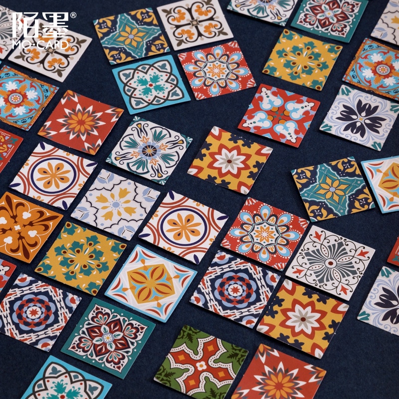 46 Pcs Diy Retro Papers Vintage Geometric Pattern Stickers-JournalTale