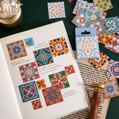 46 Pcs Diy Retro Papers Vintage Geometric Pattern Stickers-JournalTale