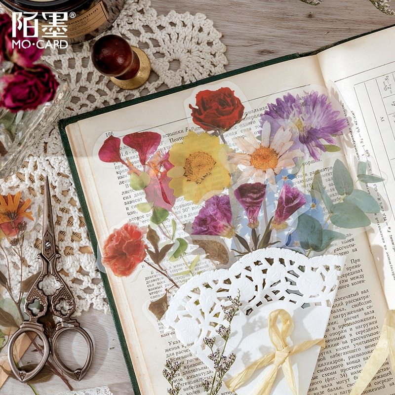 10pcs/pack Waterproof Plant Natural Flower Decorative Sticker-JournalTale
