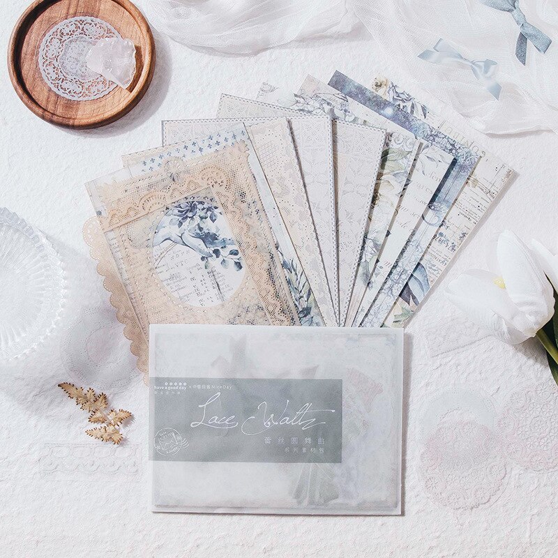 30 Sheets Lace Waltz Series Retro Multi-material Material Package-JournalTale