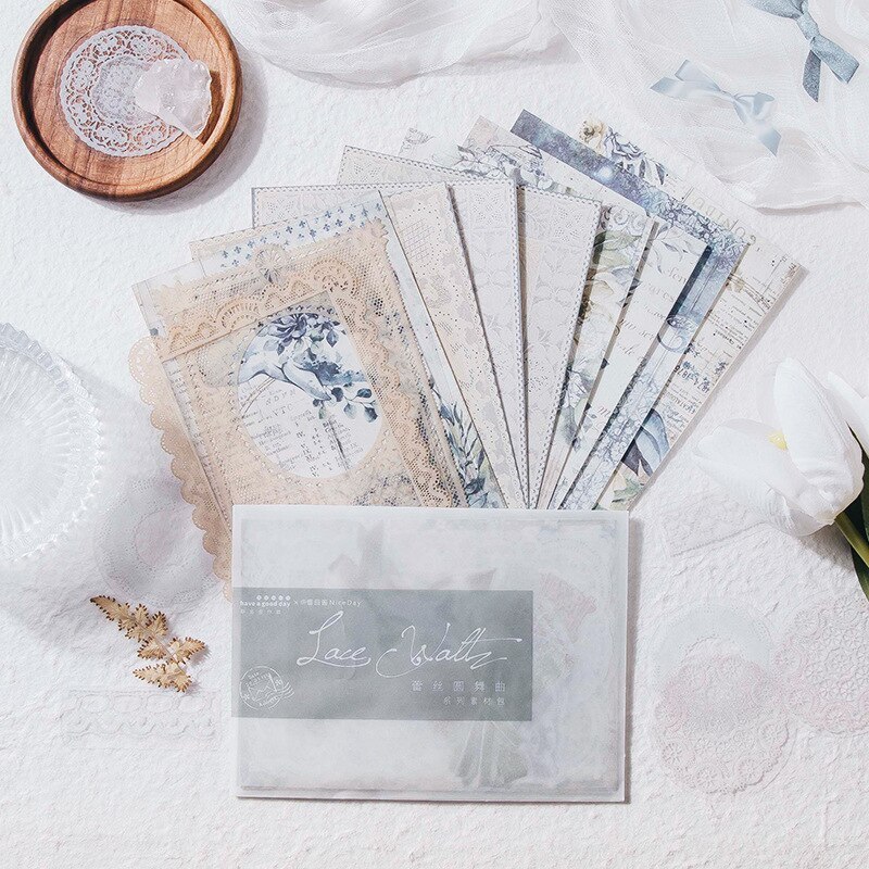30 Sheets Lace Waltz Series Retro Multi-material Material Package-JournalTale