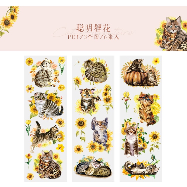 Cat stickers 6 Sheets  Adhesive Diy Sticker Decorative Diary-JournalTale