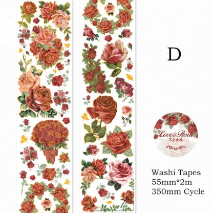 55mm*2m Gold Foil Floral Tapes Washi Paper Sticker-JournalTale