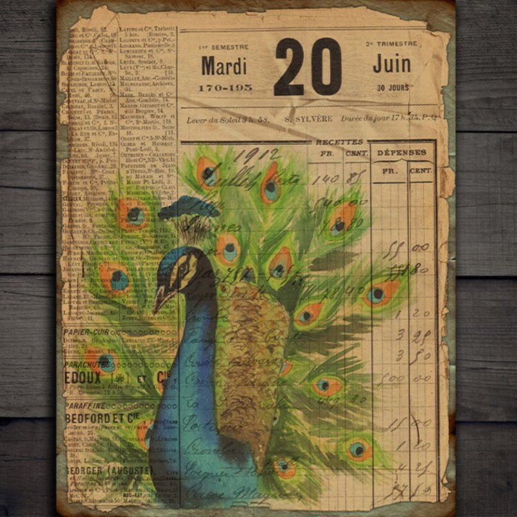 4Sheets Peacock Plant Junk Journal Material Paper-JournalTale