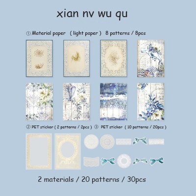 30 Sheets Lace Waltz Series Retro Multi-material Material Package-JournalTale
