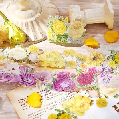 Vintage Flower Rose Decorative Adhesive PET Tape-JournalTale