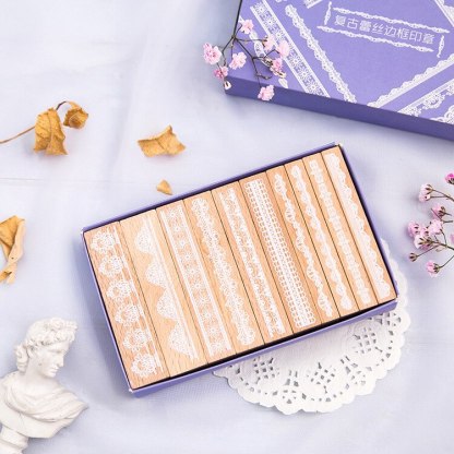 10 PCS Lace Wooden Stamps for Scrapbooking-JournalTale