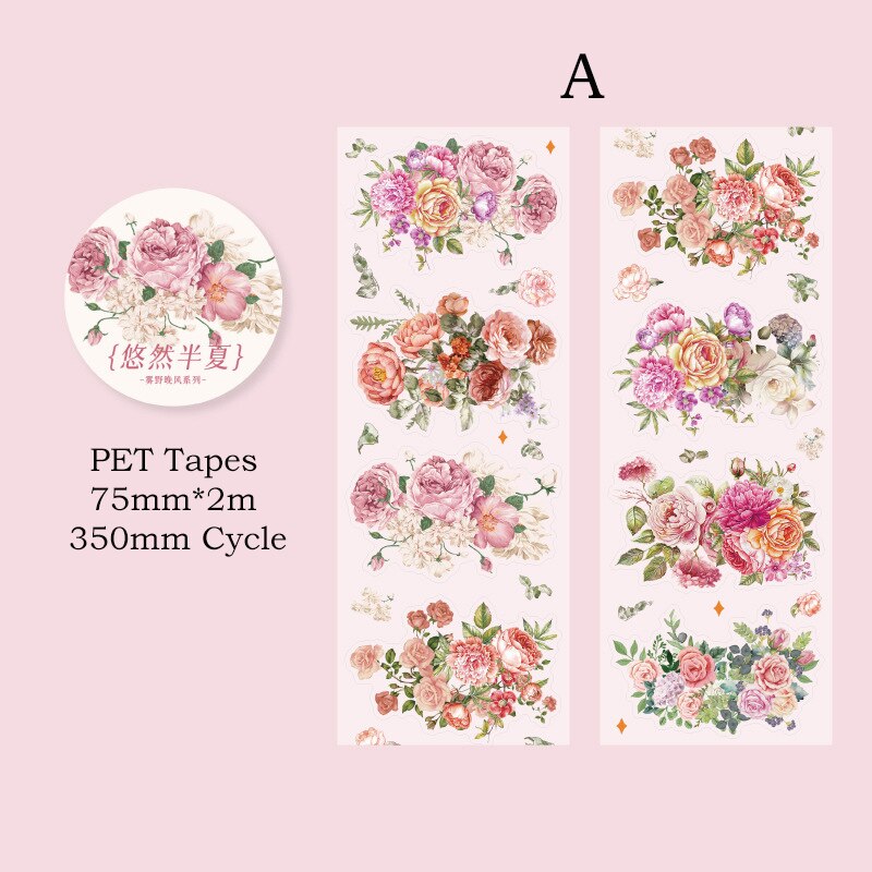 75mm*2m Aesthetics PET Tape Floral Tape DIY Scrapbooking Decor Tapes-JournalTale