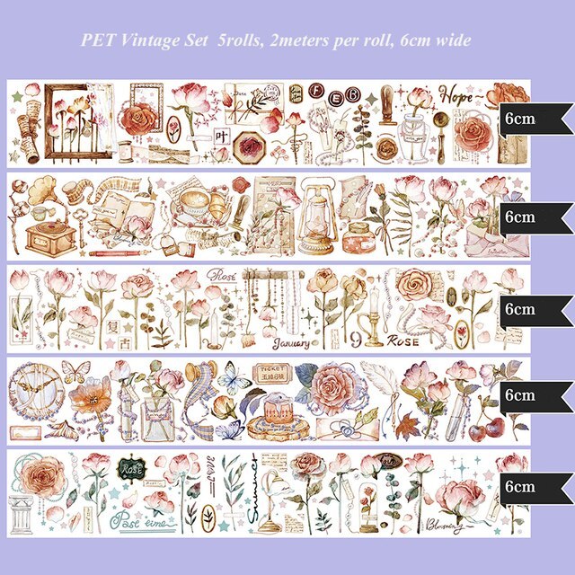 PET Colored Set Washi Tape Flower Fruit Delicacy Washi Set-JournalTale
