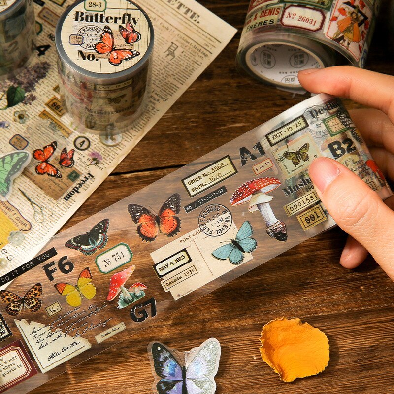 50mm*3m PET Butterfly Flower Plant Tape Vintage-JournalTale