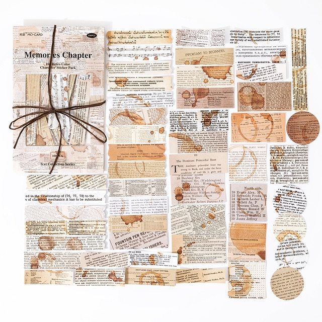 100 Pcs Vintage Phrase Quote Number Stickers Junk Journal-JournalTale