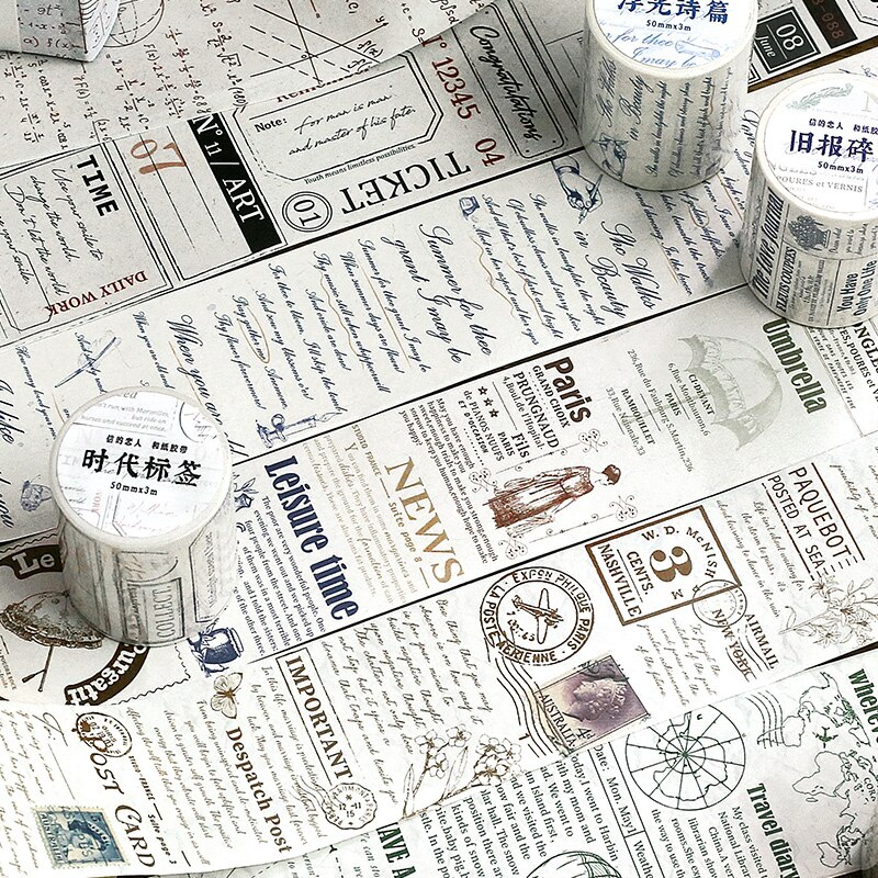50mm*3m Vintage Letters Washi Paper Tapes-JournalTale
