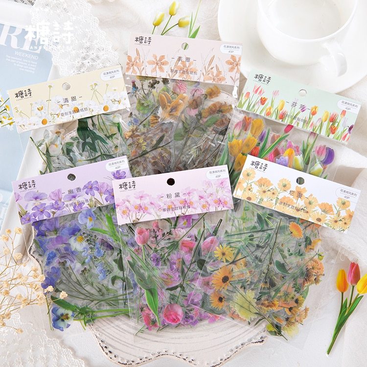 Flowers Sticker pack 40pcs Fresh Flower Plant Transparent-JournalTale