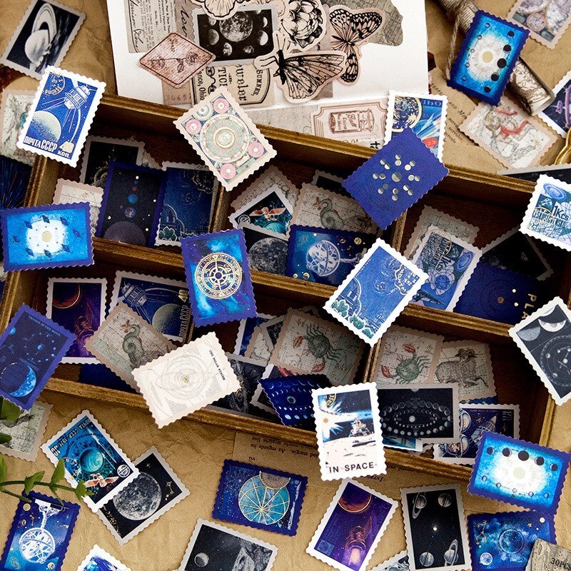 30 Pcs Vintage Astronomy Stickers Bronzing Universe-JournalTale