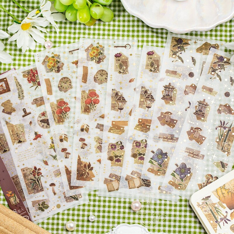 8Sheets/pack Vintage Laser Gold Sticker-JournalTale