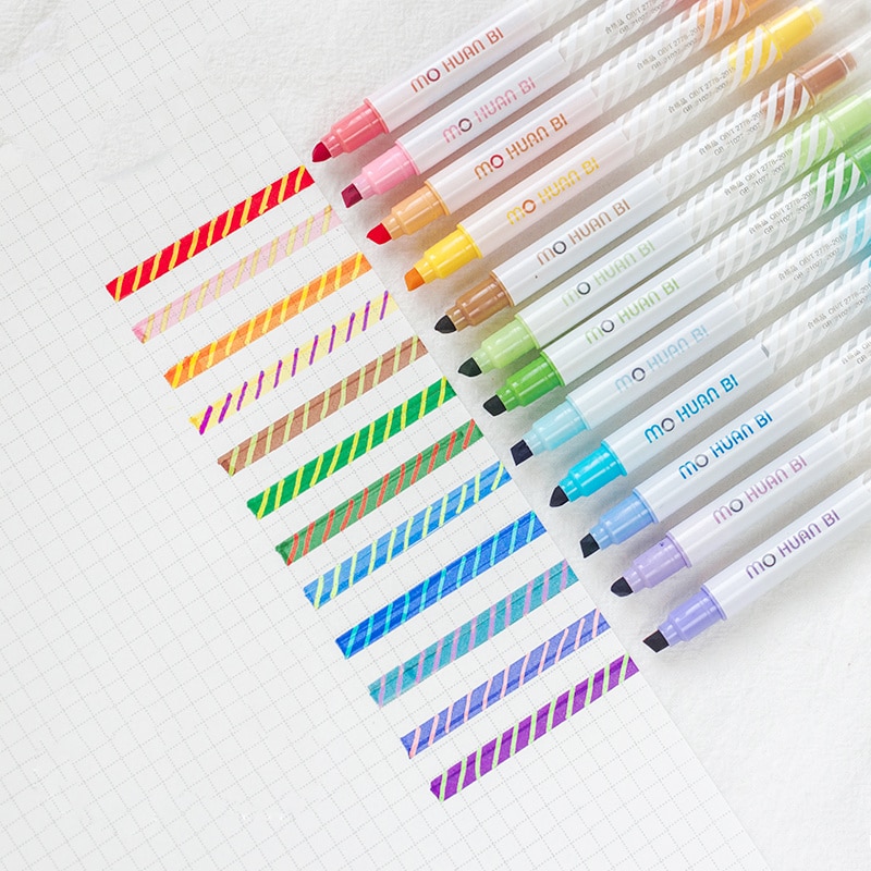 12pcs Magic Color Highlighter Pen Set Dual-side Fluorescent-JournalTale
