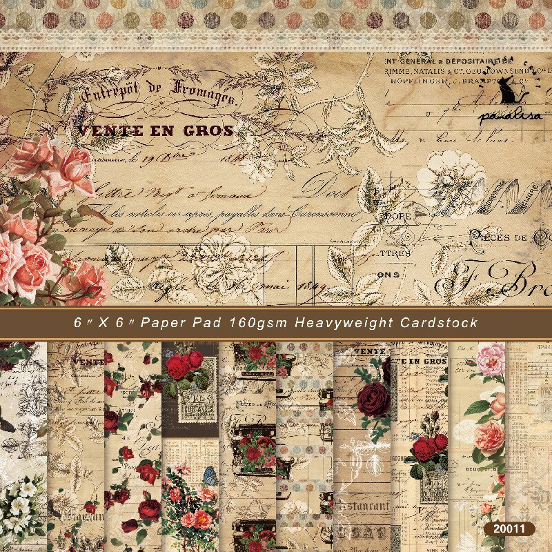 24 Sheet Vintage Flower Scrapbooking Material Paper-JournalTale