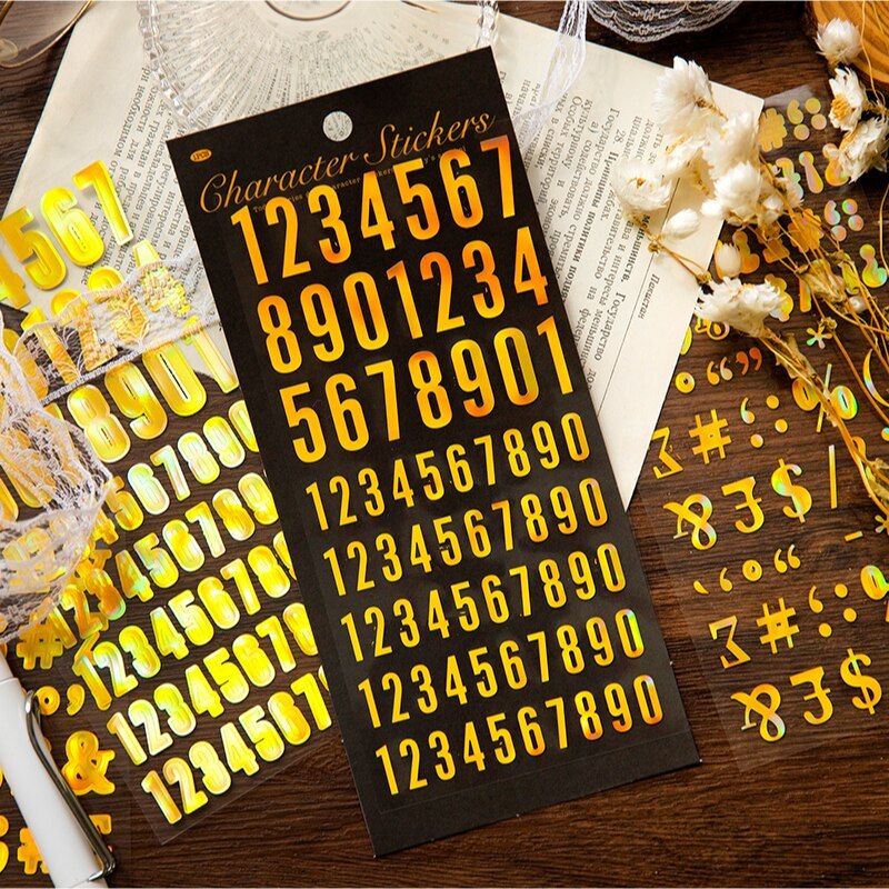 Bronzing Numbers English Letters Punctuation Mark Stickers-JournalTale