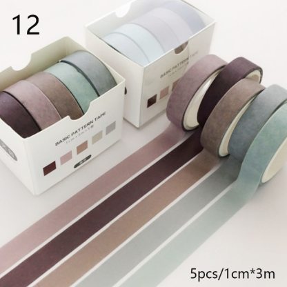 5Pcs/Set Washi Tape Cute Grid Adhesive Solid Masking Tape-JournalTale