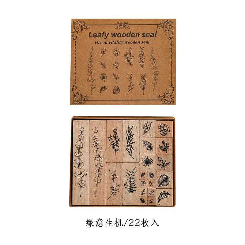 22 Pcs/set Wood Mounted Rubber Stamps Plant And Flower-JournalTale