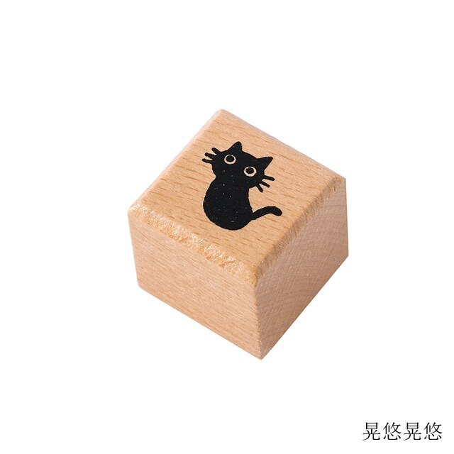 Wood Stamp Black Cat Wooden Rubber Stamps-JournalTale