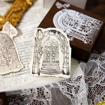 Window with Flower Vintage Stamps Baroque Wooden Rubber-JournalTale