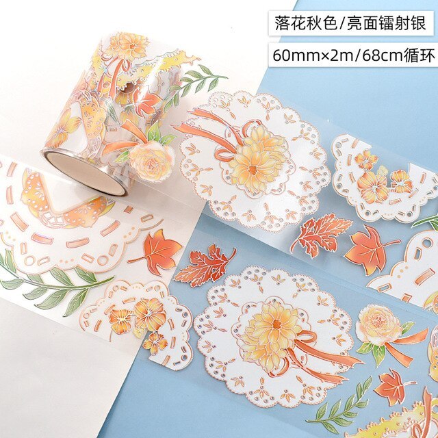 60mm*2m/Roll Laser Flower PET Tape Gold Silver Foil-JournalTale