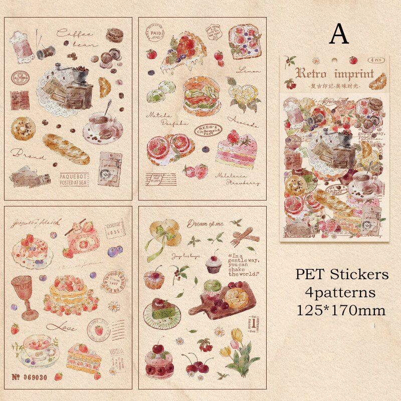 4pcs/pack PET Aesthetics Stickers Vintage Scrapbooking Materials-JournalTale