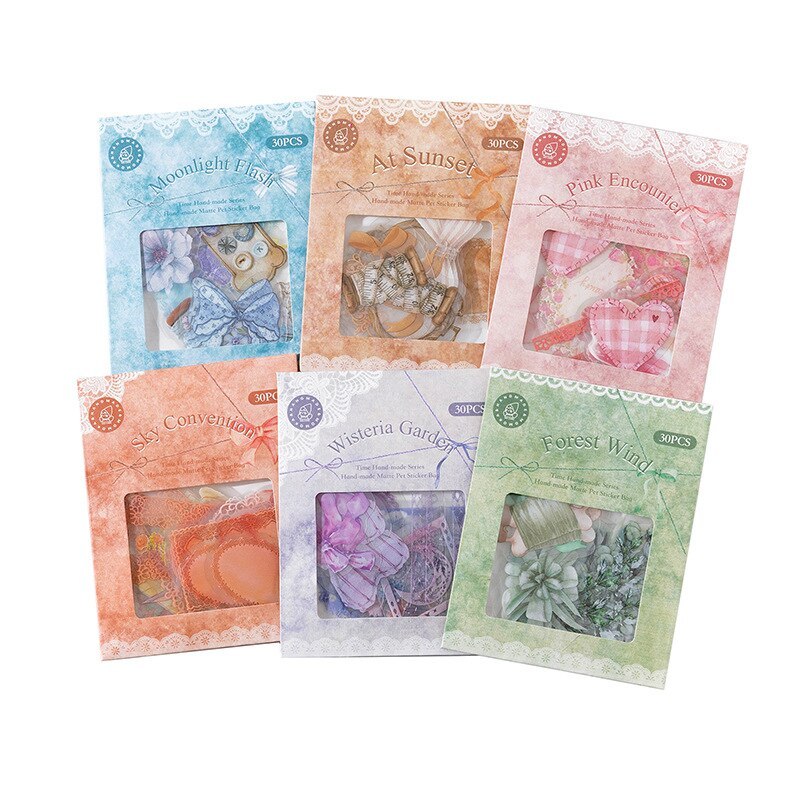 30 Sheets Time Handmade Series Vintage PET White Ink Sticker-JournalTale