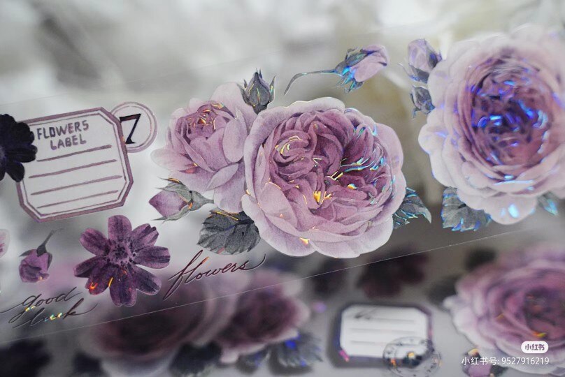 5m/10m Beautiful New Purple Rose Flower Shiny PET Tape-JournalTale