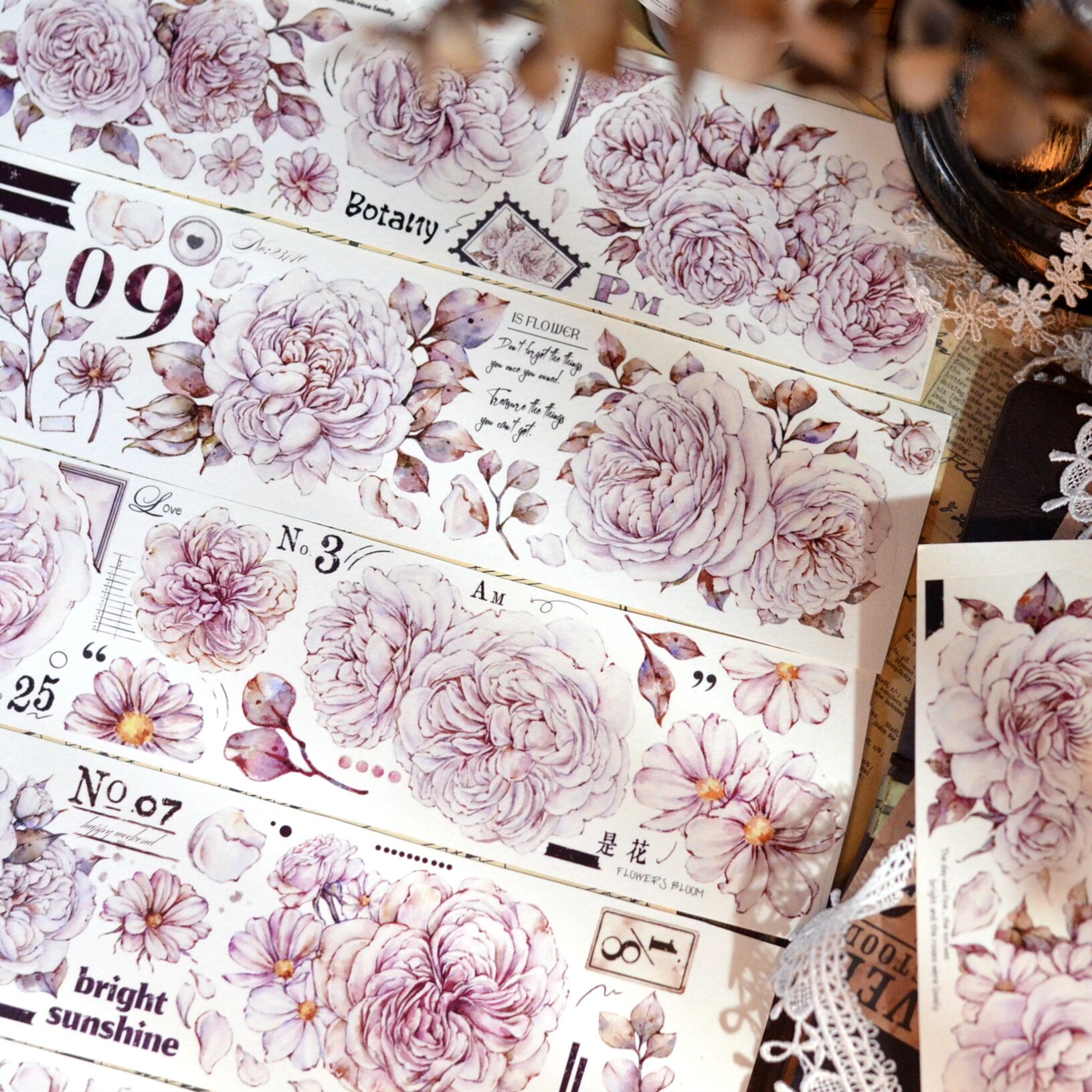 6 Meter Roll Austin Rose Flowers Washi Paper-JournalTale
