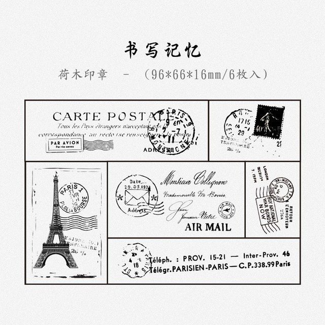 6 Pcs Wooden Rubber Stamp Set Flowers Planet Postmark Stamps-JournalTale