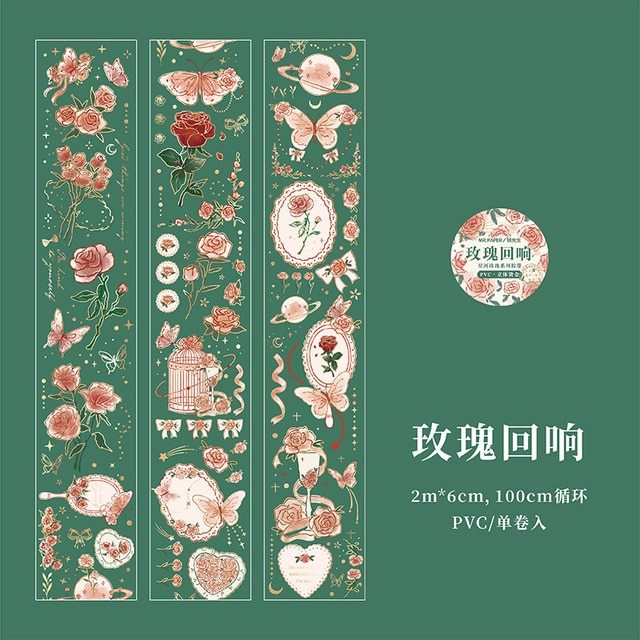60mm*2m/Roll Vintage Flower PET Tape-JournalTale