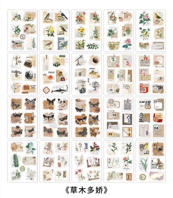 20 Sheets Vintage PET Sticker Book Diy Diary Butterfly-JournalTale